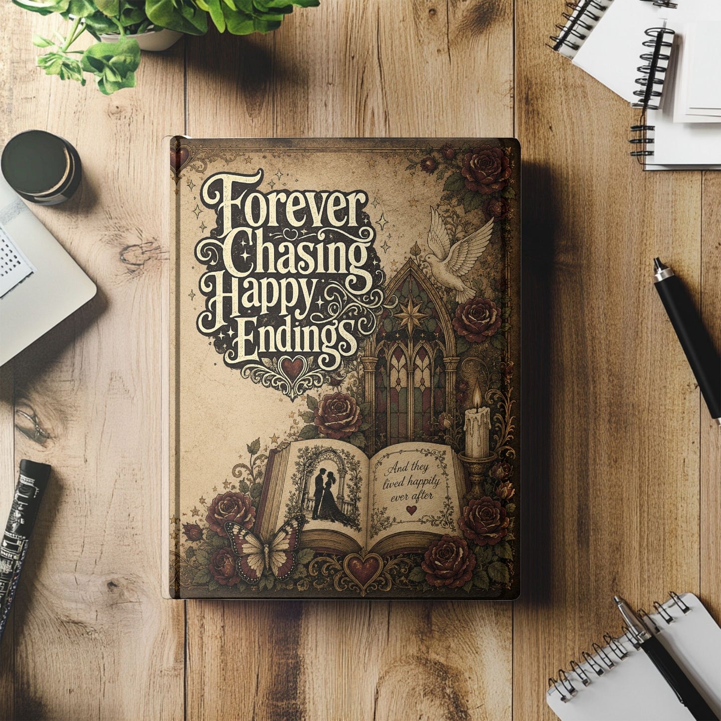 Forever Chasing Happy Endings Journal, Romance Reader Notebook, Gothic Reading Journal, Dark Academia Book Lover Journal, Hardcover BookTok Gift