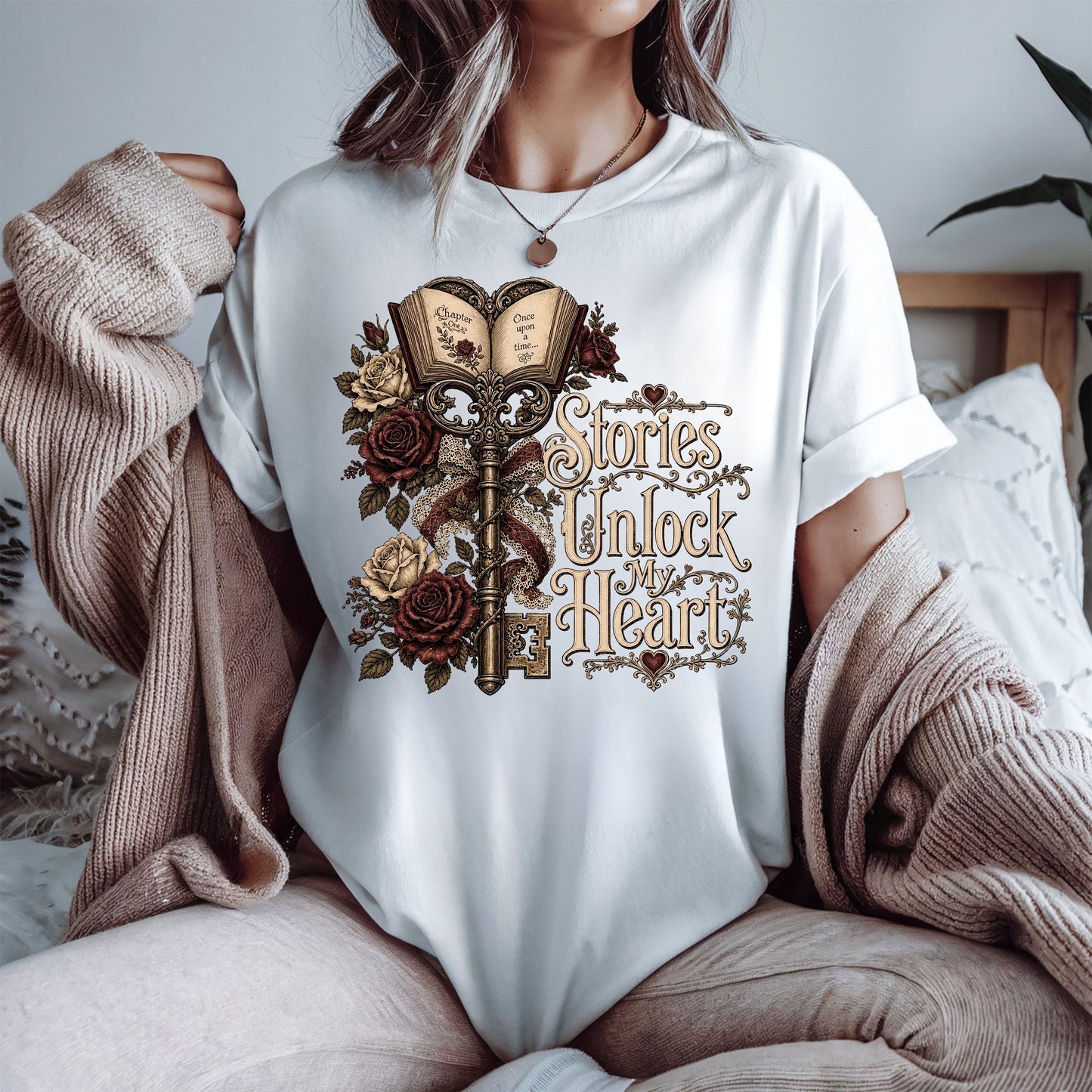 Stories Unlock My Heart Book Lover Shirt | Romance Reader Tee | Gothic Literary T-Shirt | Dark Academia BookTok Apparel