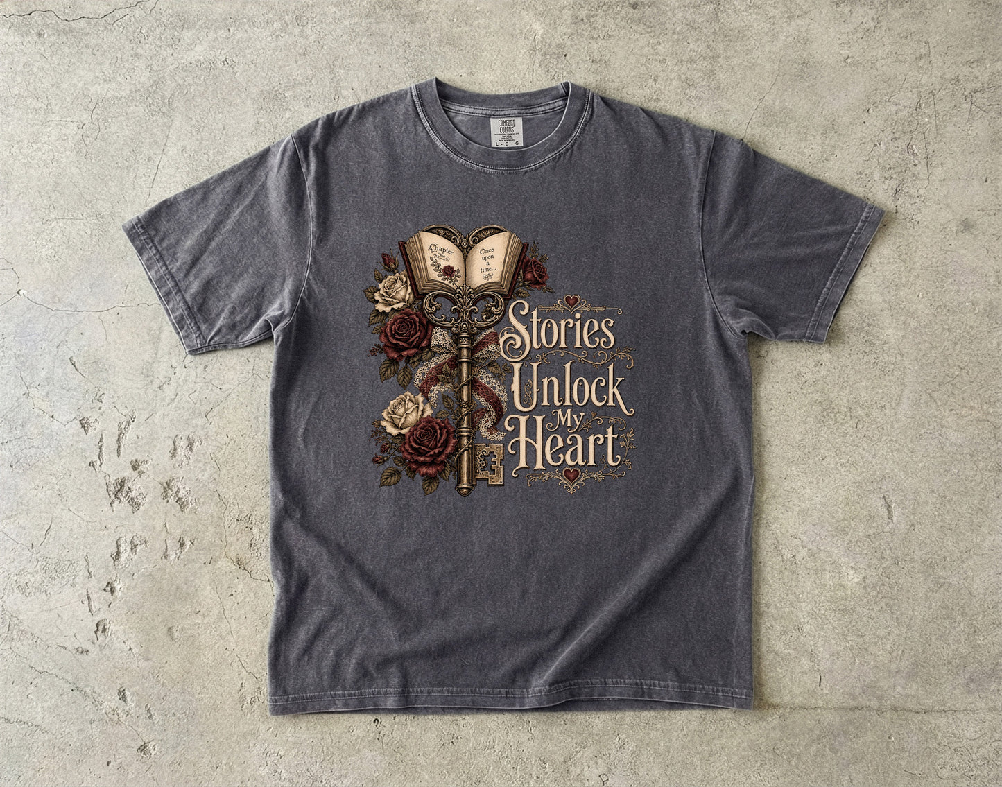 Stories Unlock My Heart Book Lover Shirt | Romance Reader Tee | Gothic Literary T-Shirt | Dark Academia BookTok Apparel