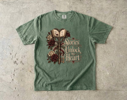 Stories Unlock My Heart Book Lover Shirt | Romance Reader Tee | Gothic Literary T-Shirt | Dark Academia BookTok Apparel