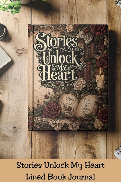 Stories Unlock My Heart Journal | Romance Reader Notebook | Gothic Book Lover Writing Journal | Dark Academia Hardcover Journal