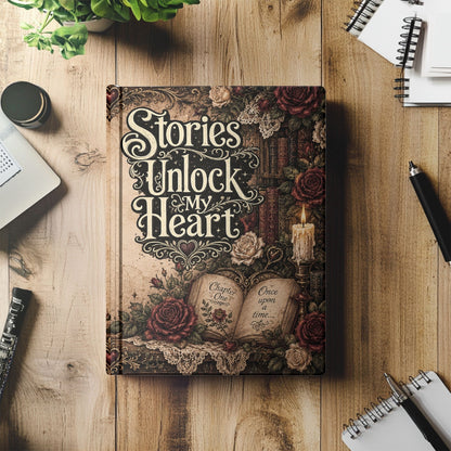 Stories Unlock My Heart Journal | Romance Reader Notebook | Gothic Book Lover Writing Journal | Dark Academia Hardcover Journal