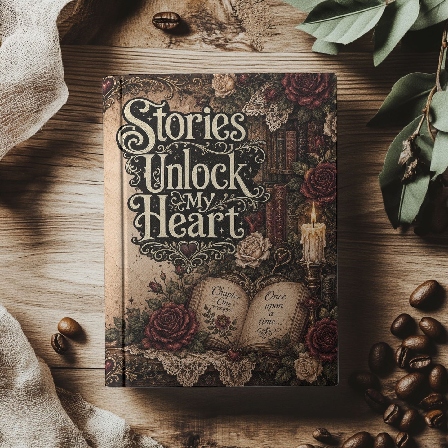 Stories Unlock My Heart Journal | Romance Reader Notebook | Gothic Book Lover Writing Journal | Dark Academia Hardcover Journal