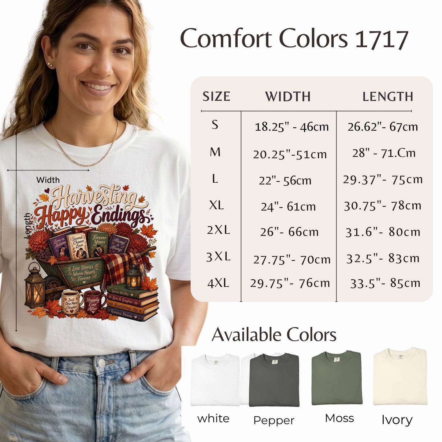 Harvesting Happy Endings Book Lover Shirt | Fall Romance Reader Tee | Cozy Autumn Bookish Shirt | BookTok Romantasy T-Shirt