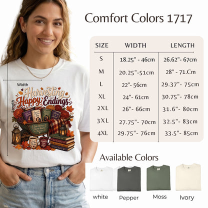 Harvesting Happy Endings Book Lover Shirt | Fall Romance Reader Tee | Cozy Autumn Bookish Shirt | BookTok Romantasy T-Shirt