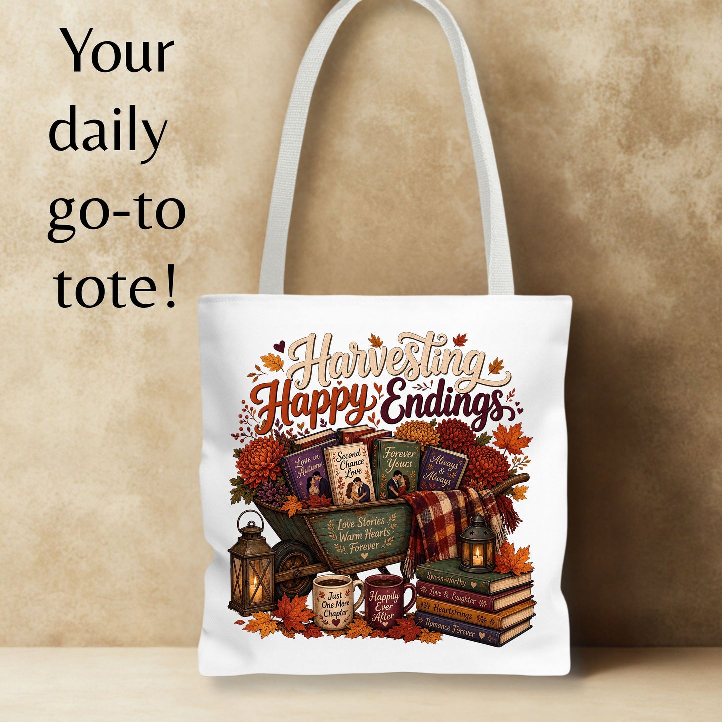 Harvesting Happy Endings Tote Bag | Fall Romance Reader Book Tote | Cozy Autumn Book Lover Bag | BookTok Literary Gift