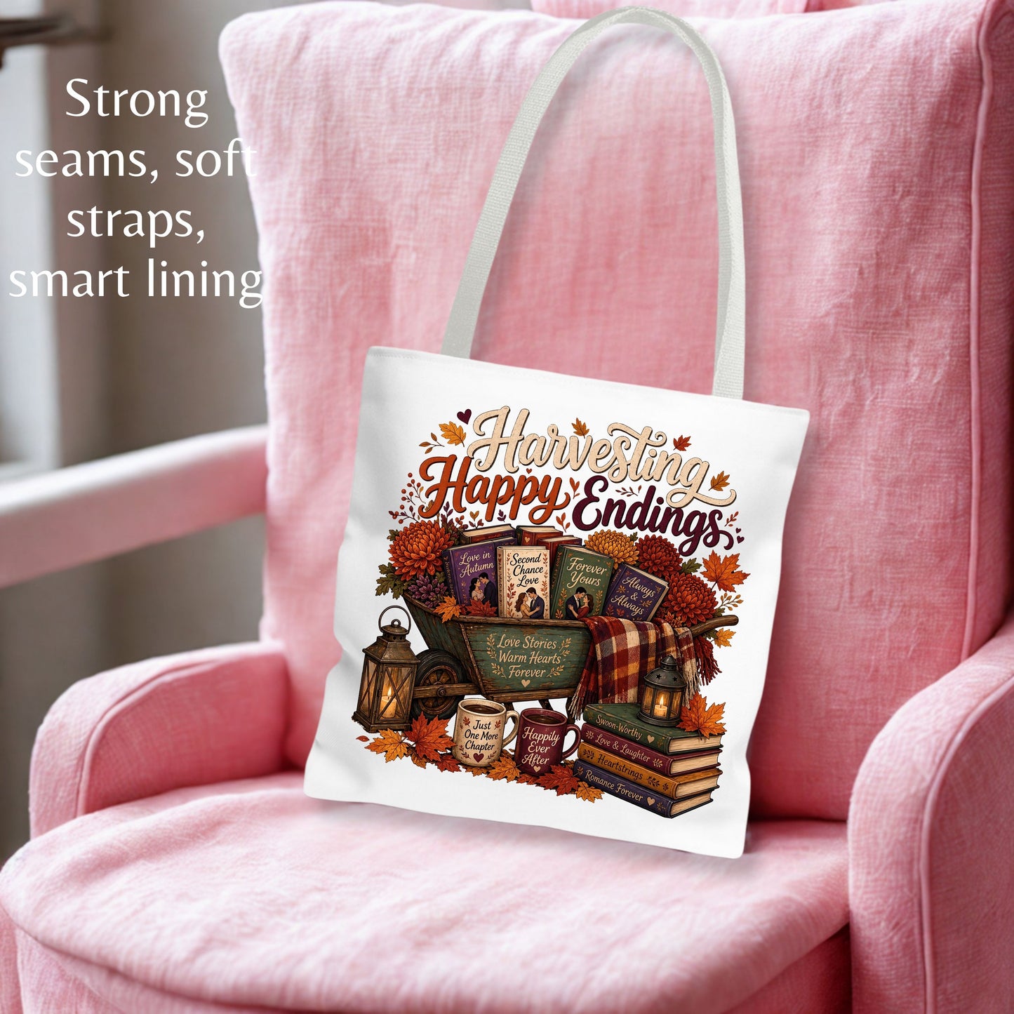Harvesting Happy Endings Tote Bag | Fall Romance Reader Book Tote | Cozy Autumn Book Lover Bag | BookTok Literary Gift