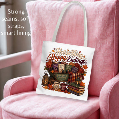 Harvesting Happy Endings Tote Bag | Fall Romance Reader Book Tote | Cozy Autumn Book Lover Bag | BookTok Literary Gift