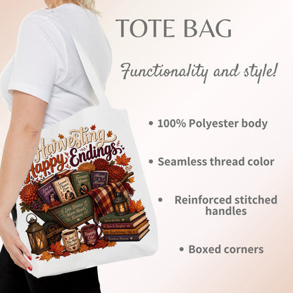 Harvesting Happy Endings Tote Bag | Fall Romance Reader Book Tote | Cozy Autumn Book Lover Bag | BookTok Literary Gift