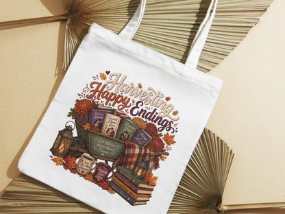 Harvesting Happy Endings Tote Bag | Fall Romance Reader Book Tote | Cozy Autumn Book Lover Bag | BookTok Literary Gift