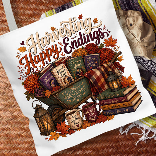 Harvesting Happy Endings Tote Bag | Fall Romance Reader Book Tote | Cozy Autumn Book Lover Bag | BookTok Literary Gift