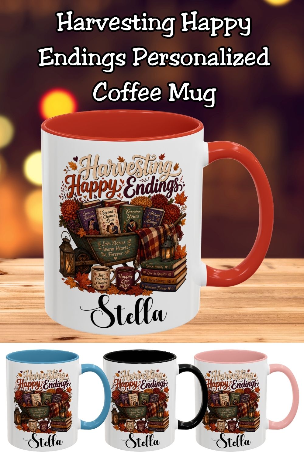 Cozy reading season starts with the perfect mug! 🍂☕📚 The Personalized Harvesting Happy Endings mug is made for romance readers who love crisp fall mornings, pumpkin spice, colorful leaves, and getting lost in a happily ever after. Personalize it with your name for a one-of-a-kind gift that's perfect for coffee, tea, cider, or hot chocolate. A thoughtful gift for BookTok fans, book lovers, teachers, librarians, and anyone who believes autumn is best spent with a good book.