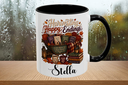 Personalized Harvesting Happy Endings Mug | Custom Fall Romance Reader Coffee Mug | Autumn Book Lover Cup | Cozy BookTok Gift