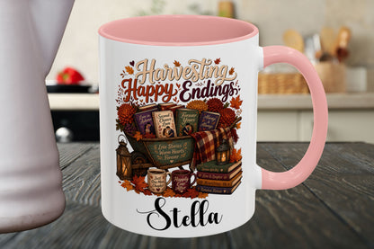 Personalized Harvesting Happy Endings Mug | Custom Fall Romance Reader Coffee Mug | Autumn Book Lover Cup | Cozy BookTok Gift