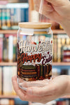 Harvesting Happy Endings Glass Cup Wrap | Fall Romance Reader 16 oz Libby Cup | Cozy Autumn Book Lover Glass Can Design