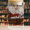 Harvesting Happy Endings Glass Cup Wrap | Fall Romance Reader 16 oz Libby Cup | Cozy Autumn Book Lover Glass Can Design