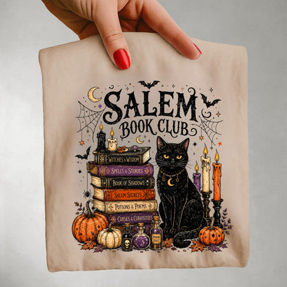 Salem Book Club Shirt, Halloween Book Lover Tee, Witchy Black Cat Book Club Shirt, Spooky Season Reader T-Shirt