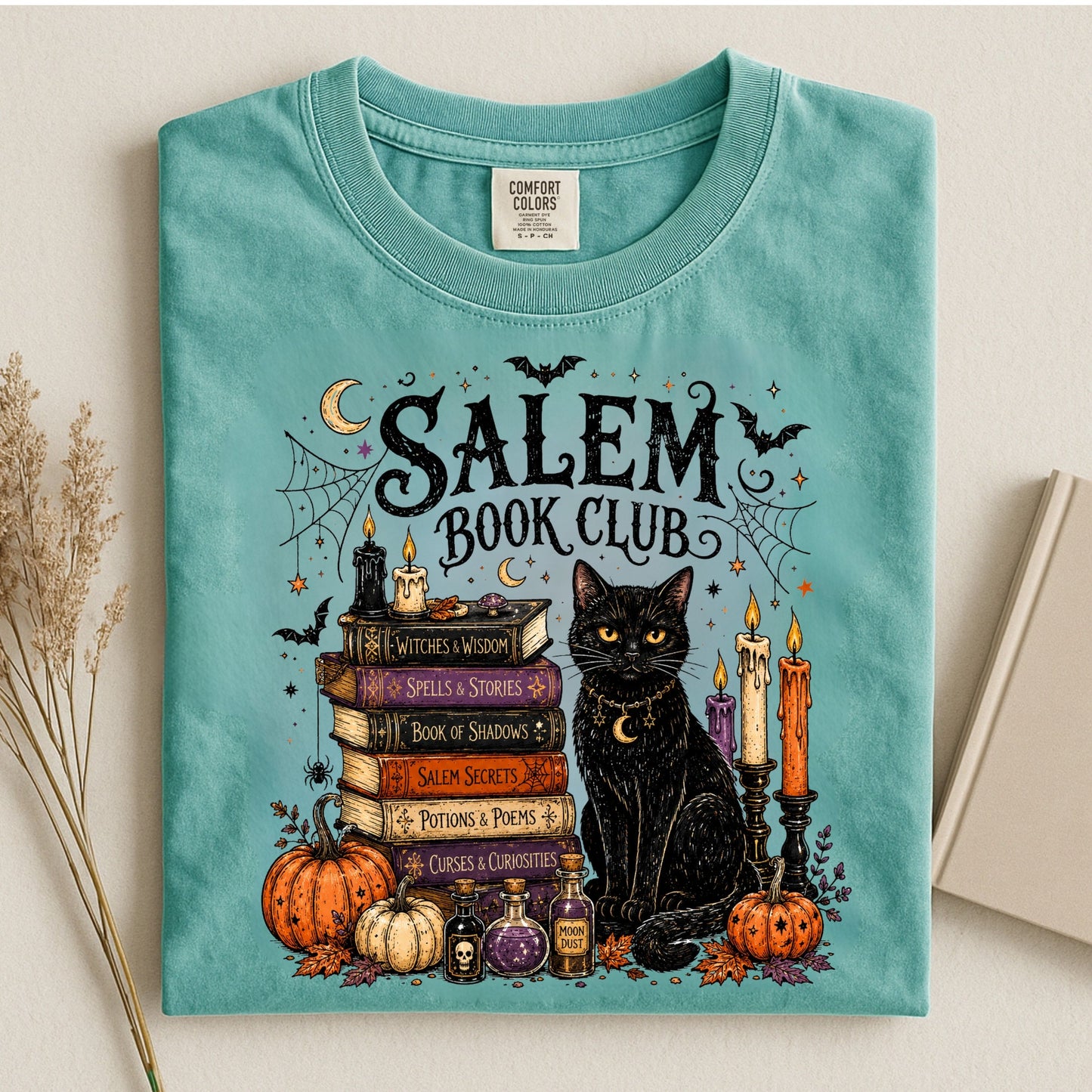 Salem Book Club Shirt, Halloween Book Lover Tee, Witchy Black Cat Book Club Shirt, Spooky Season Reader T-Shirt