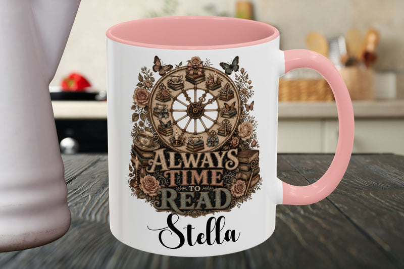 Always Time to Read Personalized Mug, Custom Book Lover Coffee Mug, Romance Reader Gift, Vintage BookTok Mug, Literary Coffee Cup