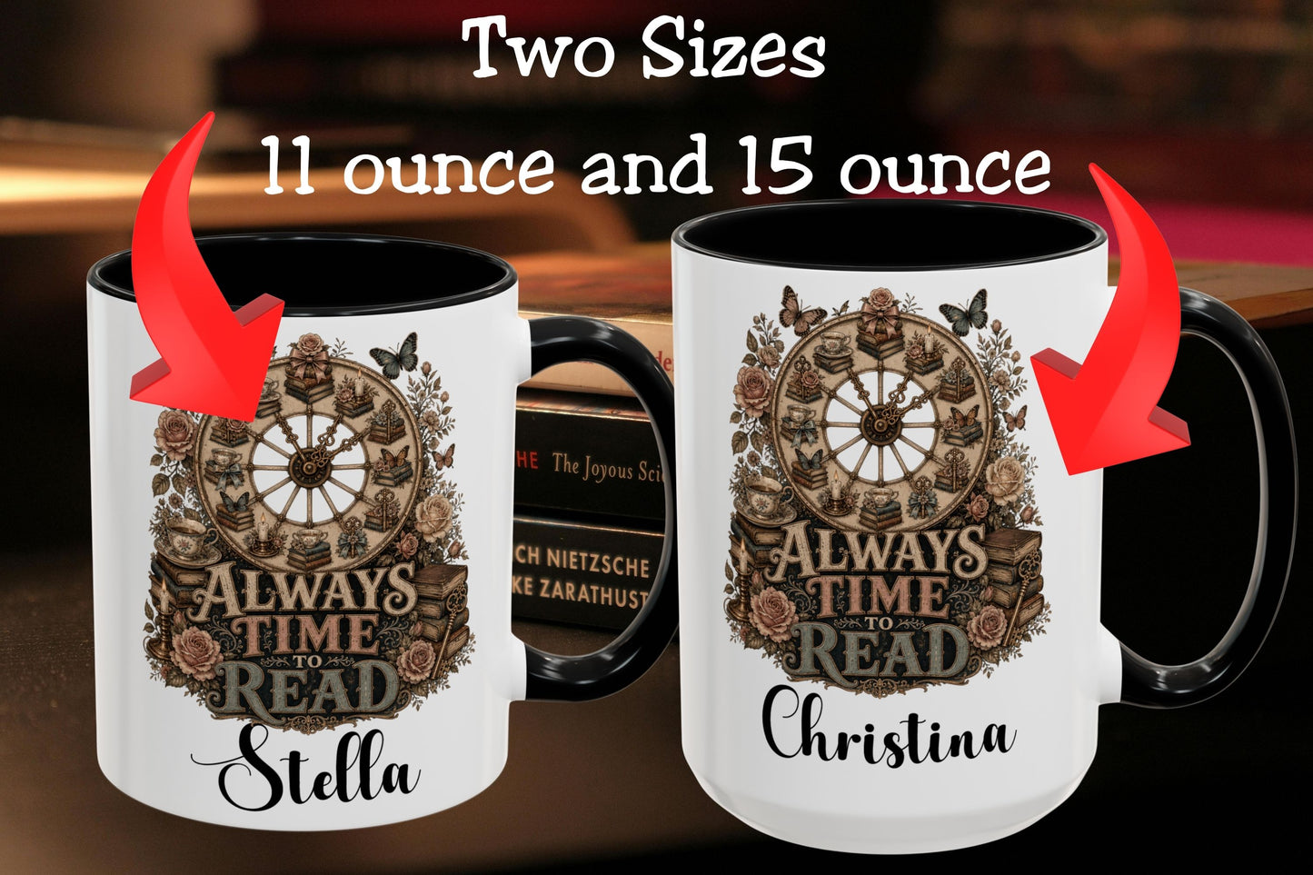 Always Time to Read Personalized Mug, Custom Book Lover Coffee Mug, Romance Reader Gift, Vintage BookTok Mug, Literary Coffee Cup