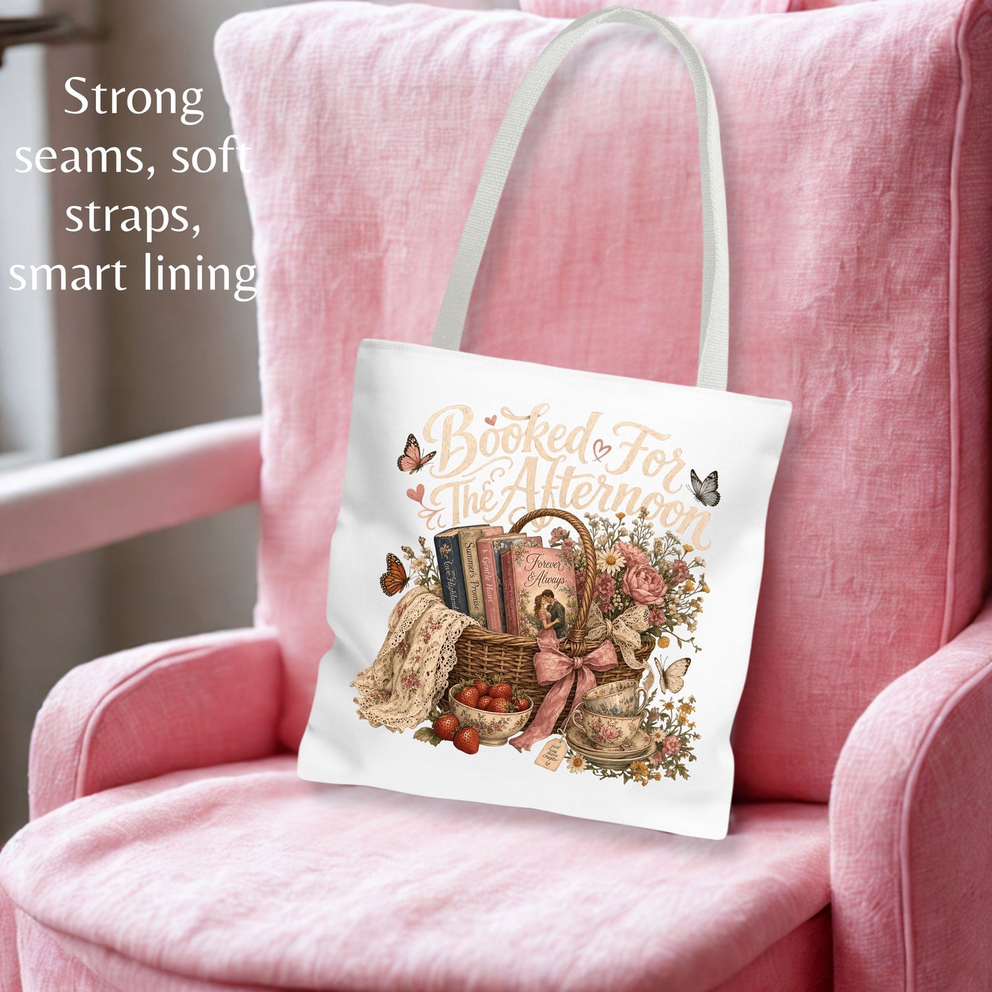 Booked for the Afternoon Tote Bag, Romance Reader Tote, Book Lover Bag, Cottagecore BookTok Tote, Literary Gift for Readers