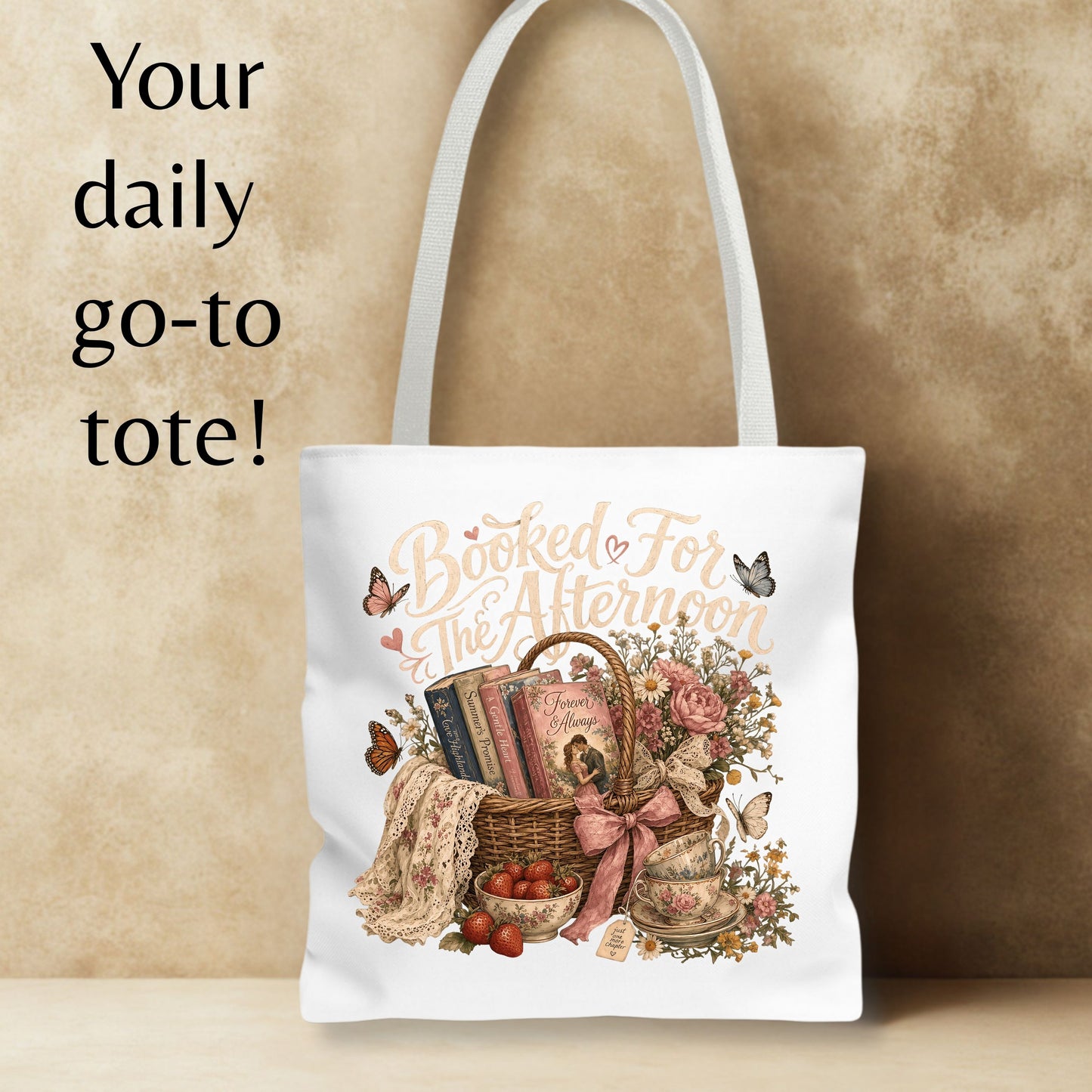 Booked for the Afternoon Tote Bag, Romance Reader Tote, Book Lover Bag, Cottagecore BookTok Tote, Literary Gift for Readers