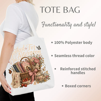 Booked for the Afternoon Tote Bag, Romance Reader Tote, Book Lover Bag, Cottagecore BookTok Tote, Literary Gift for Readers