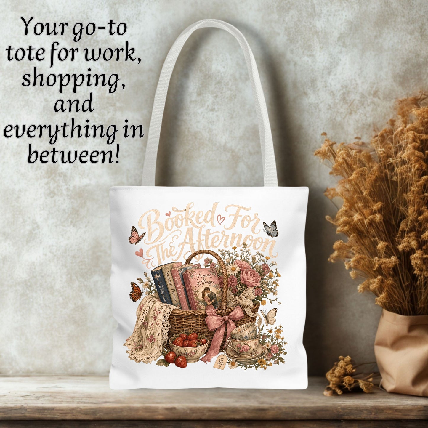 Booked for the Afternoon Tote Bag, Romance Reader Tote, Book Lover Bag, Cottagecore BookTok Tote, Literary Gift for Readers