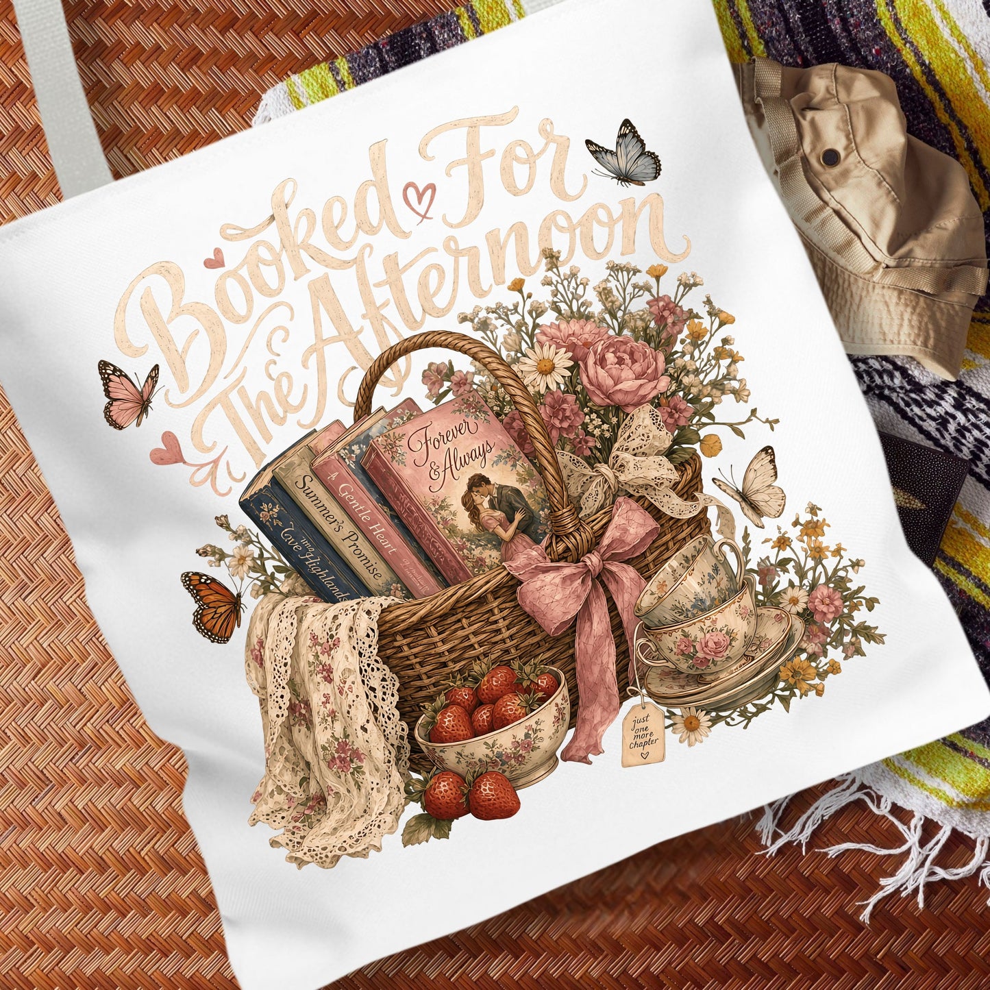 Booked for the Afternoon Tote Bag, Romance Reader Tote, Book Lover Bag, Cottagecore BookTok Tote, Literary Gift for Readers