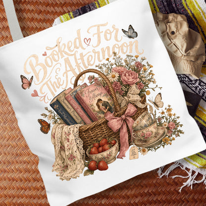 Booked for the Afternoon Tote Bag, Romance Reader Tote, Book Lover Bag, Cottagecore BookTok Tote, Literary Gift for Readers