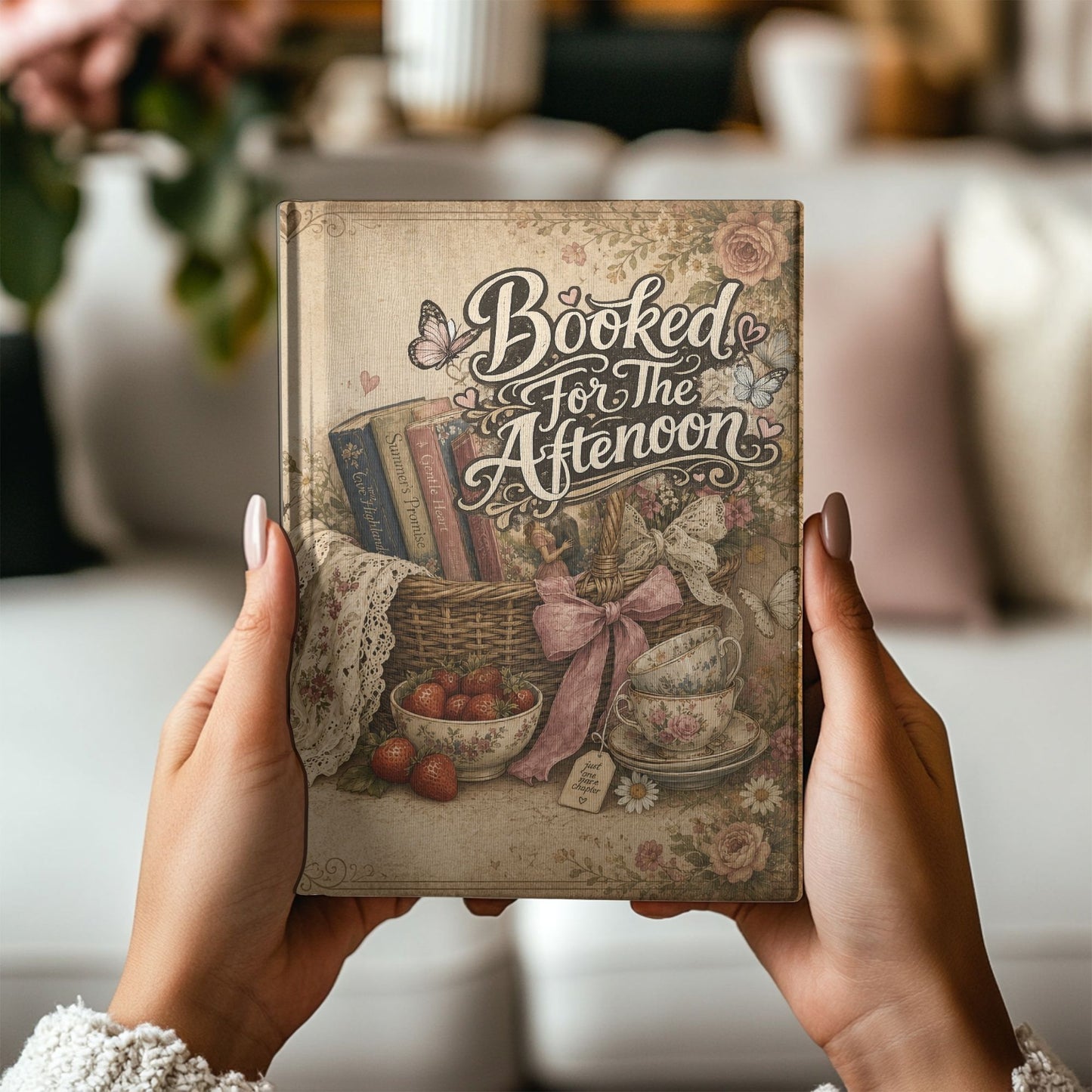 Booked for the Afternoon Journal, Personalized Book Lover Notebook, Romance Reader Journal, BookTok Gift, Cottagecore Hardcover Journal