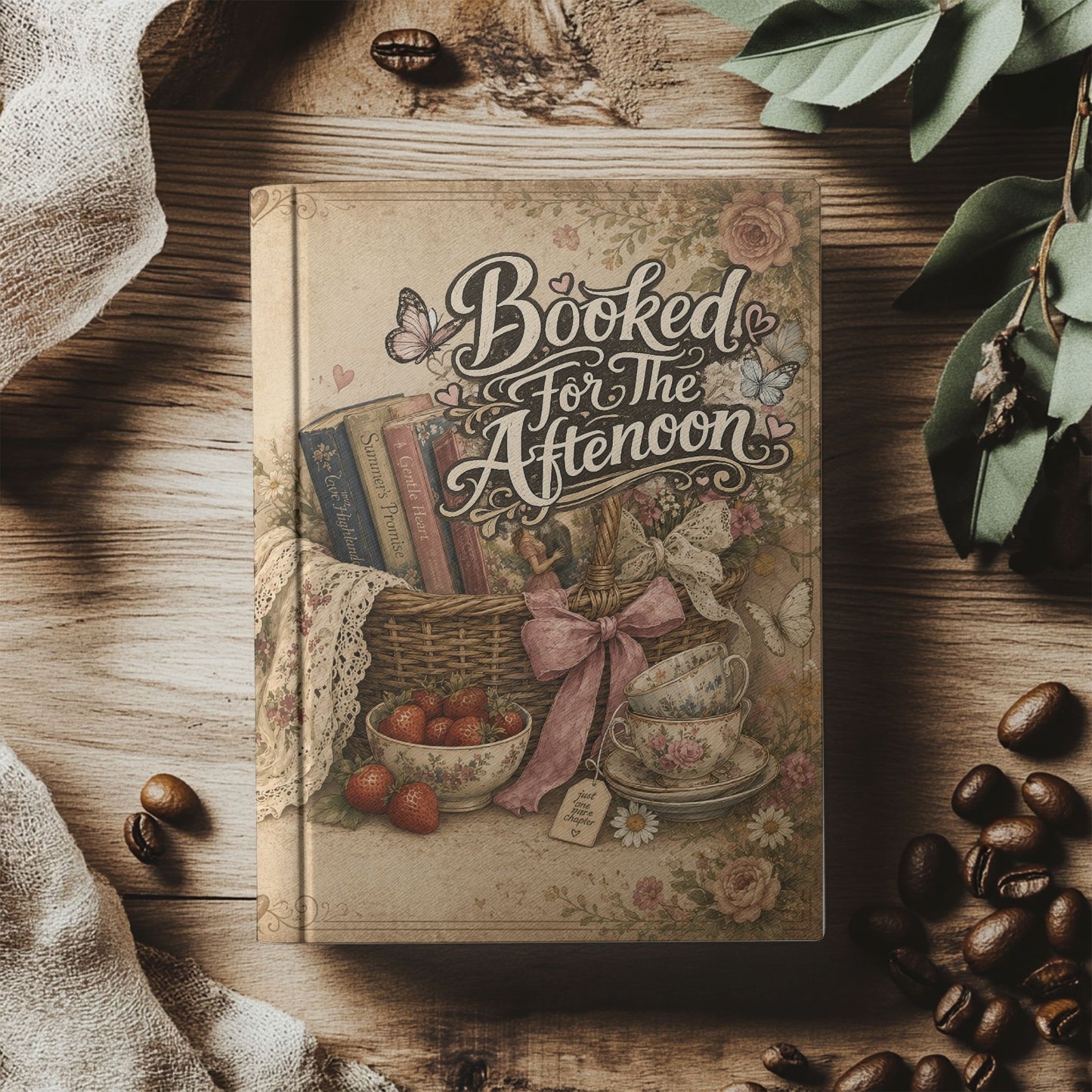 Booked for the Afternoon Journal, Personalized Book Lover Notebook, Romance Reader Journal, BookTok Gift, Cottagecore Hardcover Journal