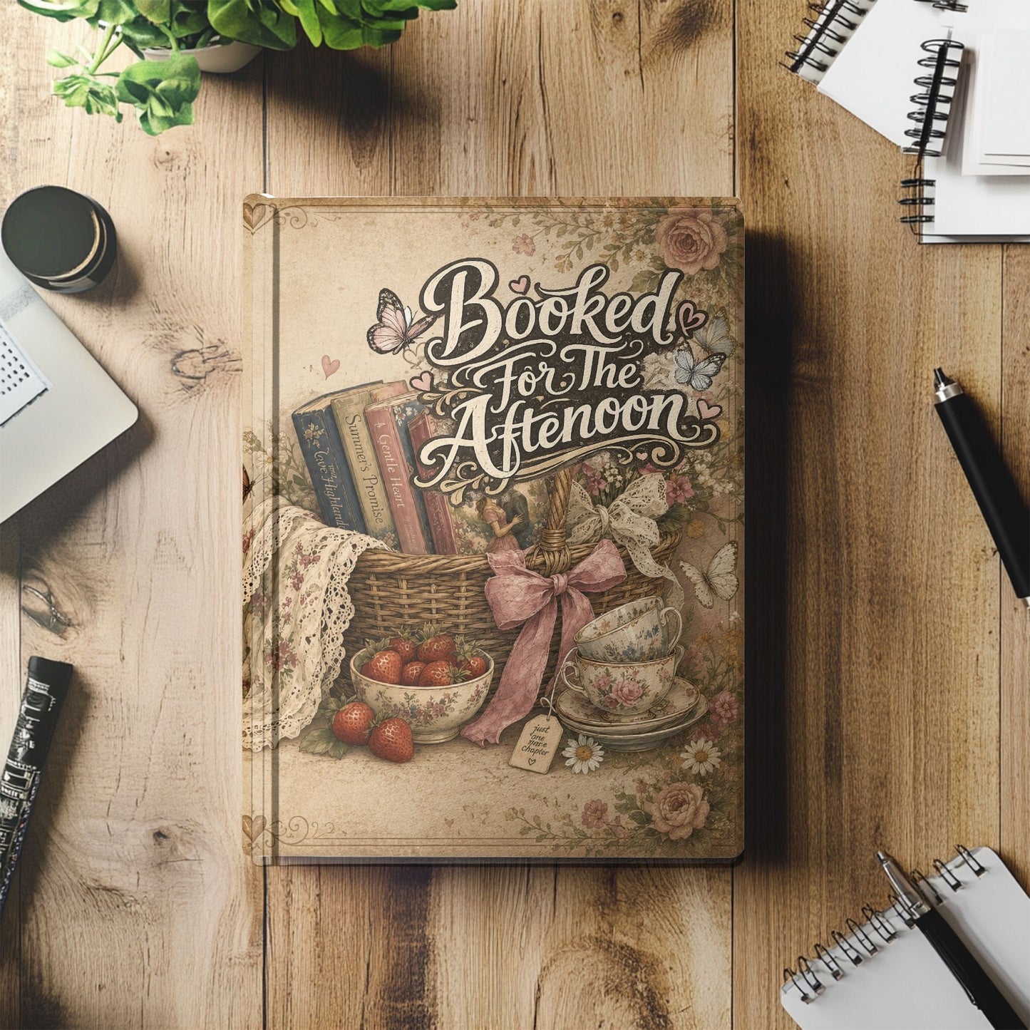 Booked for the Afternoon Journal, Personalized Book Lover Notebook, Romance Reader Journal, BookTok Gift, Cottagecore Hardcover Journal