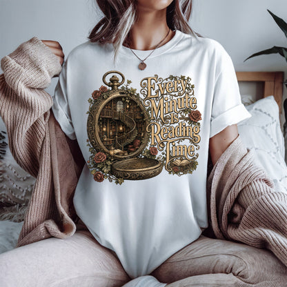 Every Minute Is Reading Time Shirt, Book Lover Tee, Dark Academia Reader Shirt, Gothic BookTok T-Shirt, Literary Library Gift