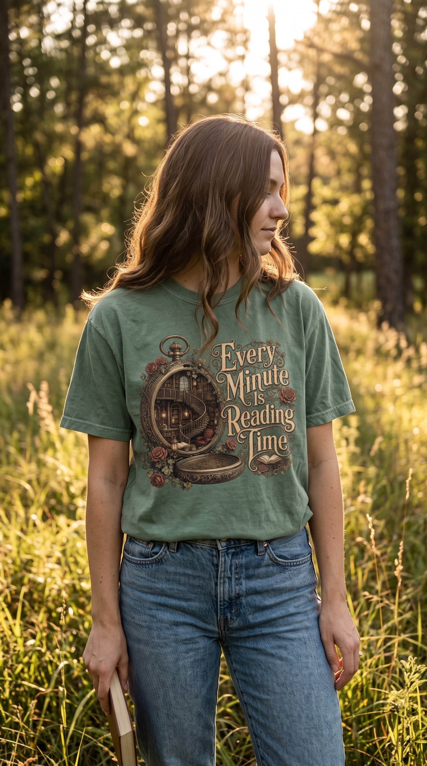 Every minute is another chance to get lost in a great book. 📚⏱️ The Every Minute Is Reading Time shirt is perfect for romance readers, fantasy lovers, BookTok fans, and dark academia enthusiasts. Featuring a magical pocket watch that opens into a hidden library with winding staircases, glowing lanterns, antique roses, and towering bookshelves, this cozy literary tee is made for bookstore visits, library days, reading marathons, and coffee shop adventures. A beautiful gift for book lovers, librarians, teach