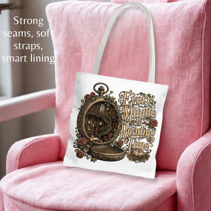 Every Minute Is Reading Time Tote Bag, Book Lover Tote, Dark Academia Book Bag, Gothic Reader Tote, BookTok Literary Gift