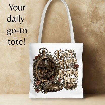 Every Minute Is Reading Time Tote Bag, Book Lover Tote, Dark Academia Book Bag, Gothic Reader Tote, BookTok Literary Gift