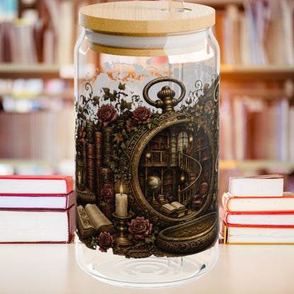 Every Minute Is Reading Time Glass Cup, Personalized Book Lover Glass Can, Dark Academia Iced Coffee Cup, Gothic BookTok Gift