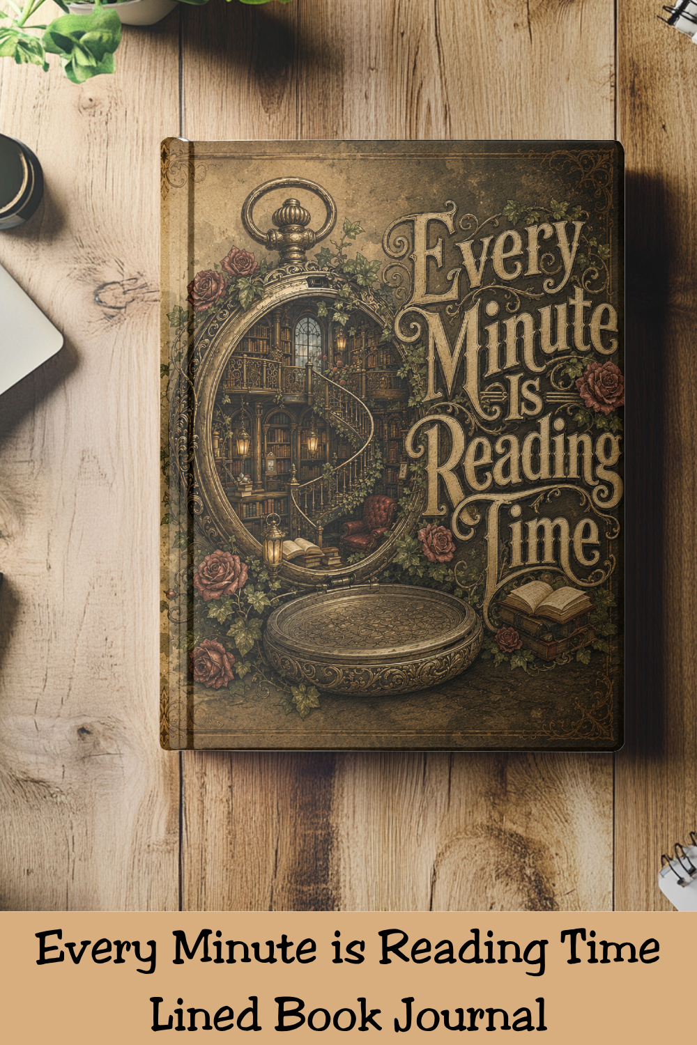 Every Minute Is Reading Time Journal, Personalized Book Lover Notebook, Dark Academia Reading Journal, Gothic Literary Hardcover Journal
