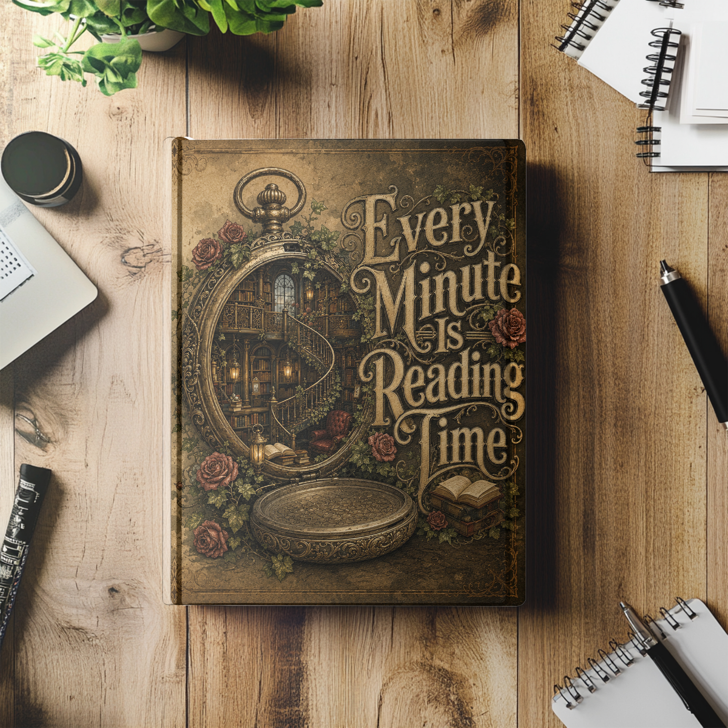 Every Minute Is Reading Time Journal, Personalized Book Lover Notebook, Dark Academia Reading Journal, Gothic Literary Hardcover Journal