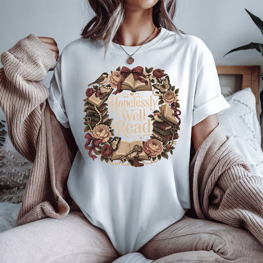 Hopelessly Well Read Shirt, Romance Reader Tee, Book Lover Shirt, BookTok T-Shirt, Cottagecore Literary Tee, Vintage Reader Gift