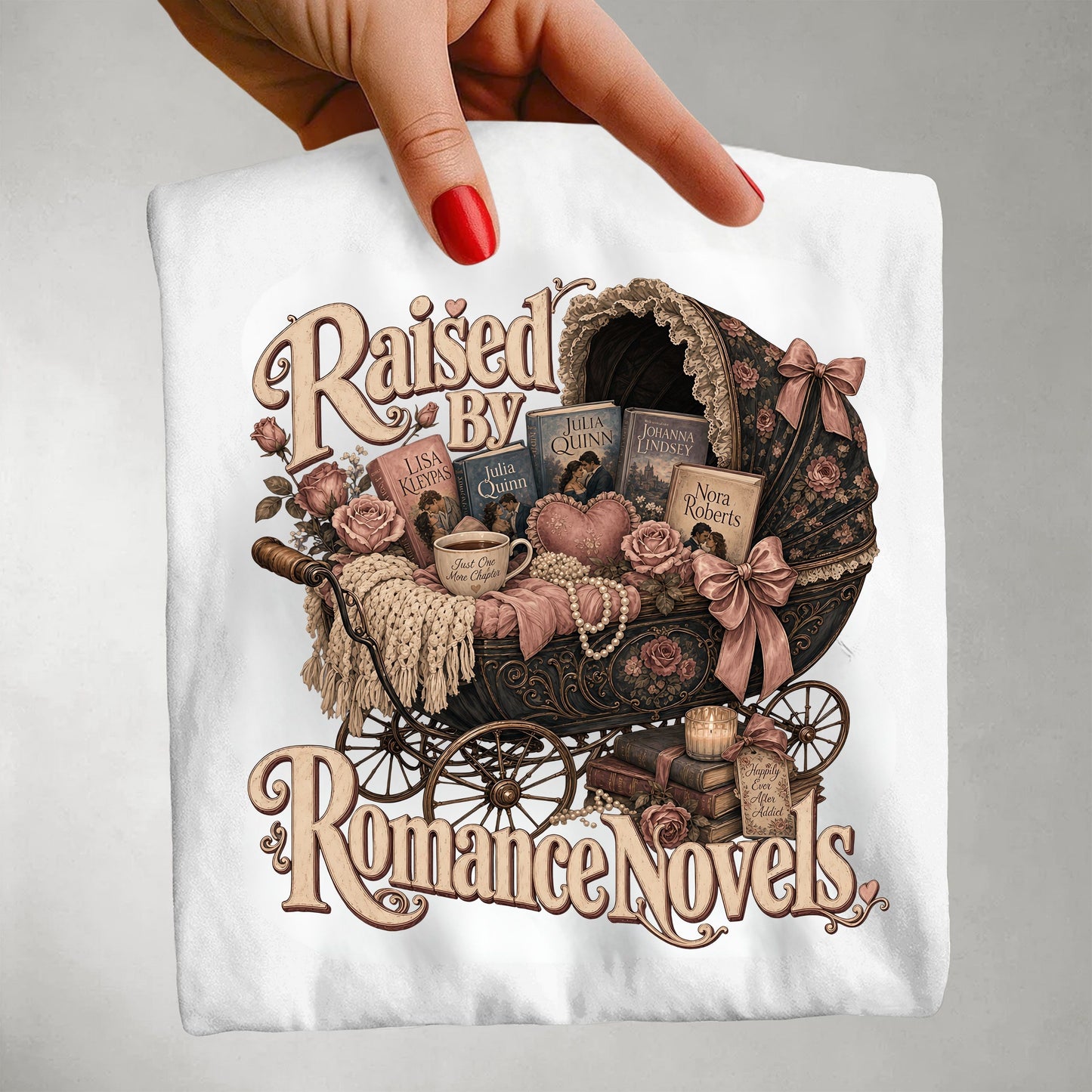 Raised by Romance Novels Shirt, Vintage Book Lover Tee, BookTok Romance Reader Graphic T-Shirt, Literary Gift for Readers