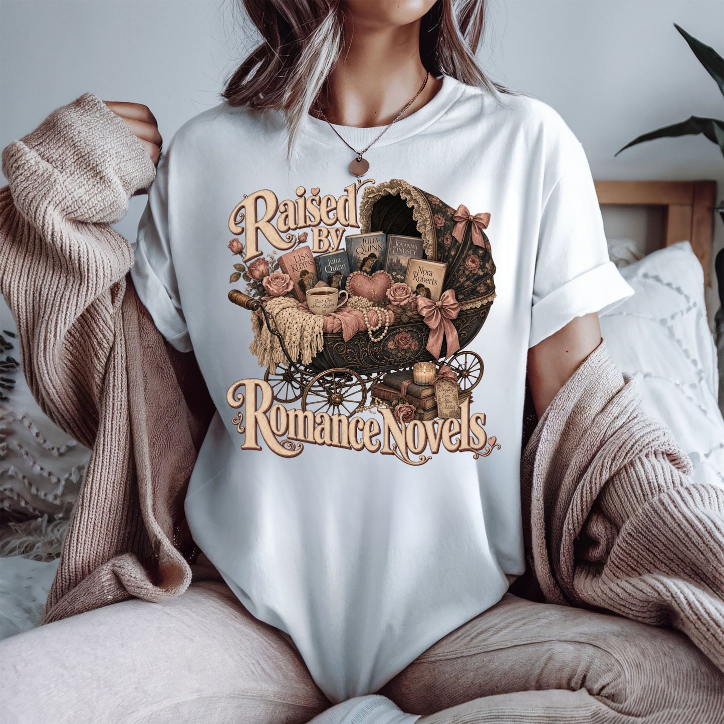 Raised by Romance Novels Shirt, Vintage Book Lover Tee, BookTok Romance Reader Graphic T-Shirt, Literary Gift for Readers