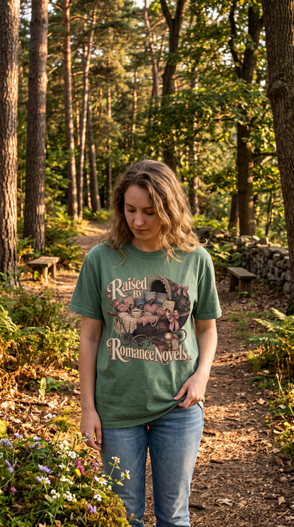 If your love of romance novels started early, this one is for you. 📚💕 The Raised by Romance Novels shirt is perfect for BookTok readers, historical romance lovers, and anyone who believes fictional heroes set impossibly high standards. Featuring a charming vintage baby carriage overflowing with beloved romance books, roses, bows, pearls, and cozy literary details, this bookish tee is made for bookstore trips, library visits, reading marathons, and coffee shop dates.

#RaisedByRomanceNovels #BookLoverShirt