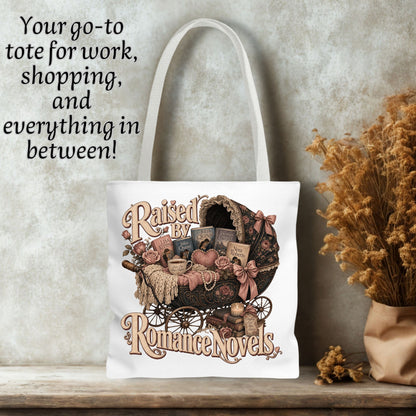 Raised by Romance Novels Tote Bag, Vintage Book Lover Bag, BookTok Reader Tote, Literary Gift for Romance Readers