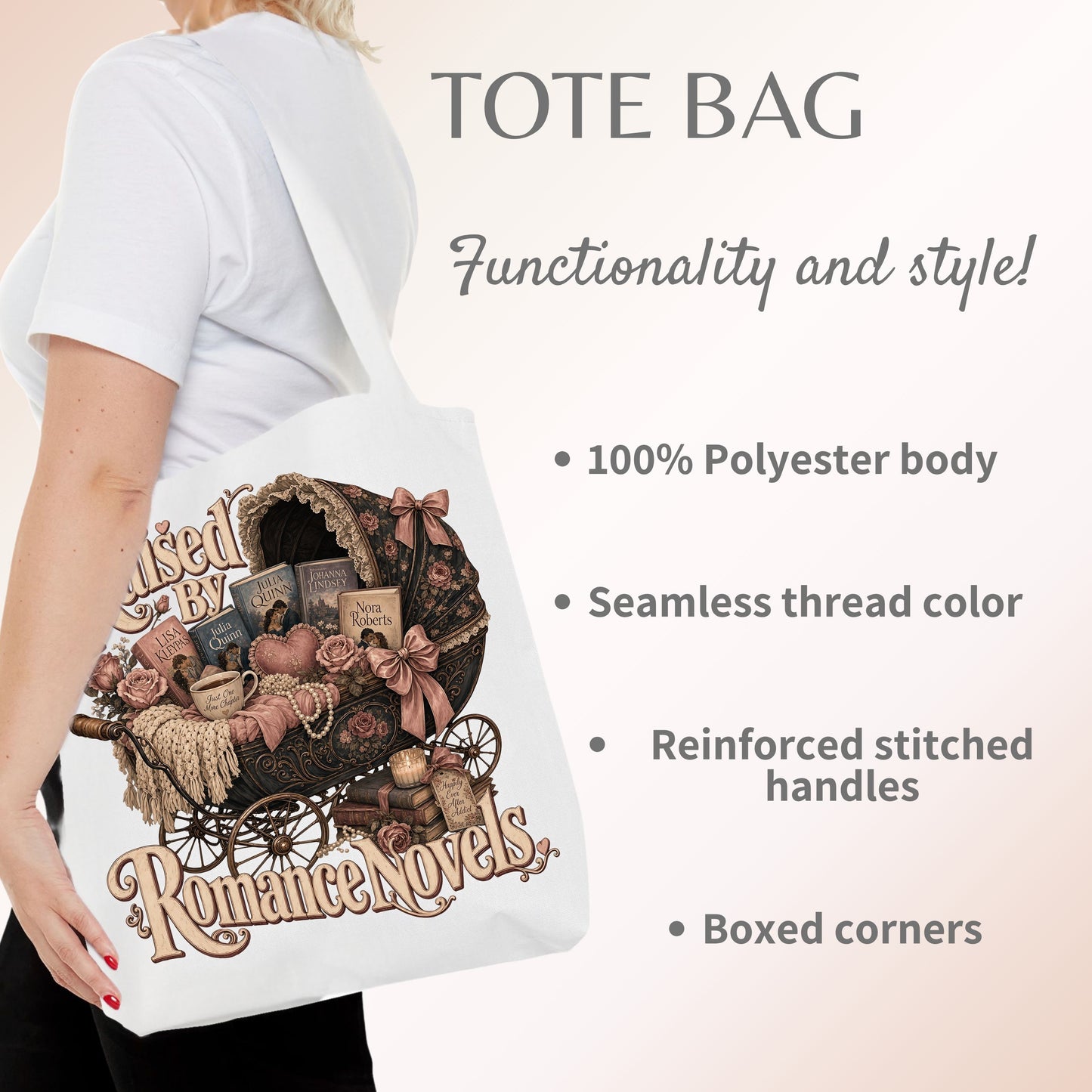 Raised by Romance Novels Tote Bag, Vintage Book Lover Bag, BookTok Reader Tote, Literary Gift for Romance Readers