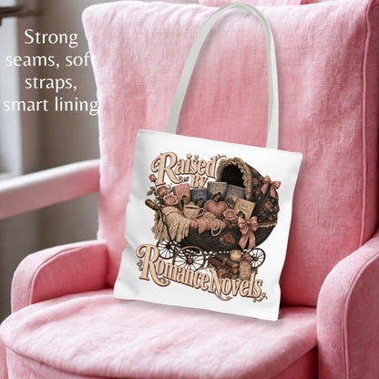 Raised by Romance Novels Tote Bag, Vintage Book Lover Bag, BookTok Reader Tote, Literary Gift for Romance Readers