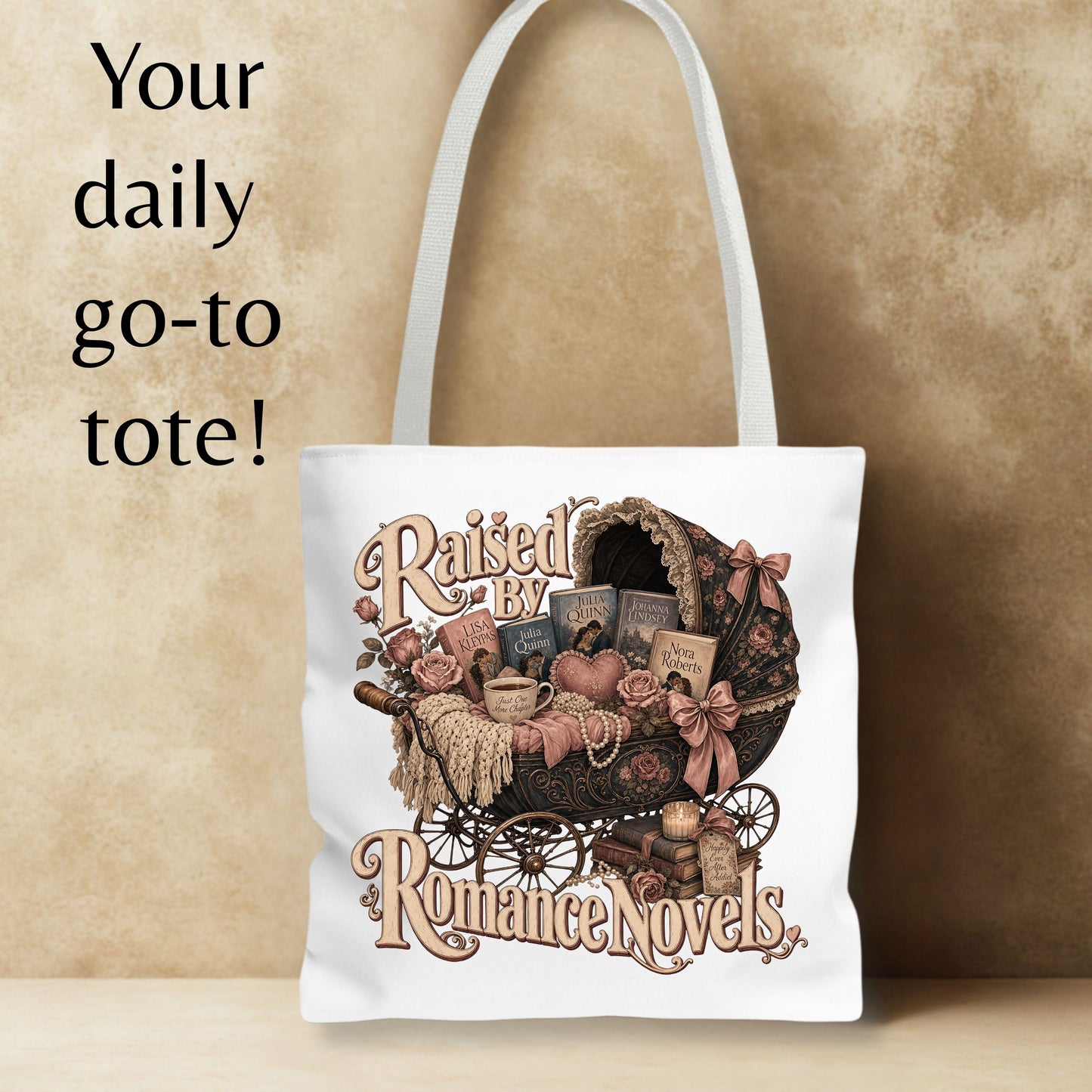 Raised by Romance Novels Tote Bag, Vintage Book Lover Bag, BookTok Reader Tote, Literary Gift for Romance Readers