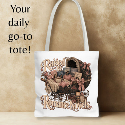 Raised by Romance Novels Tote Bag, Vintage Book Lover Bag, BookTok Reader Tote, Literary Gift for Romance Readers