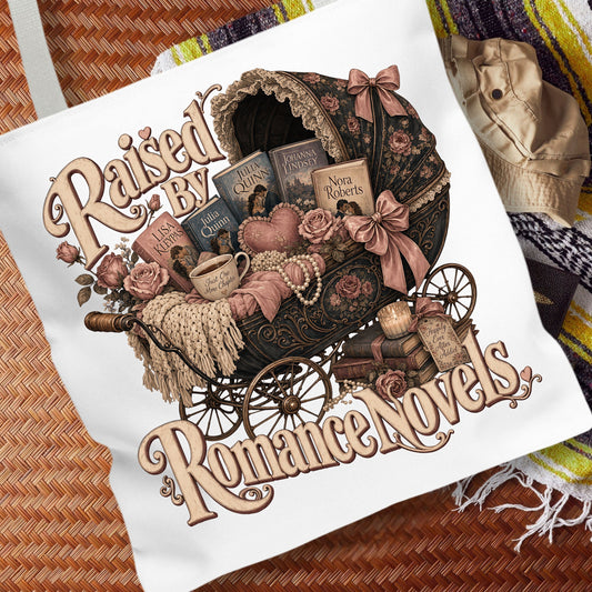 Raised by Romance Novels Tote Bag, Vintage Book Lover Bag, BookTok Reader Tote, Literary Gift for Romance Readers